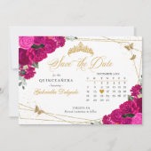 Fuchsia Roze & Goud Quinceañera Save De Datum Kaart (Voorkant)