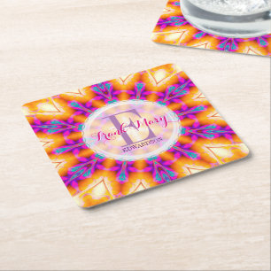 Fuchsia Roze Gouden Monogram Papieren Onderzetters