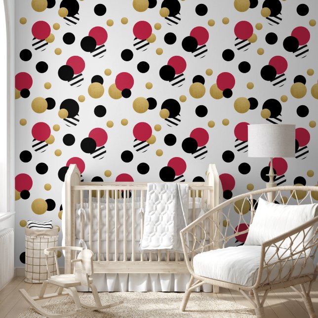 Fuchsia roze gouden polka dot behang (Kinderen)