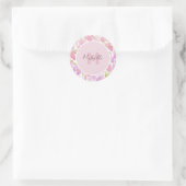 Fuchsia roze groene Waterverf bloemen monogram Ronde Sticker (Tas)