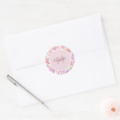 Fuchsia roze groene Waterverf bloemen monogram Ronde Sticker (Envelop)