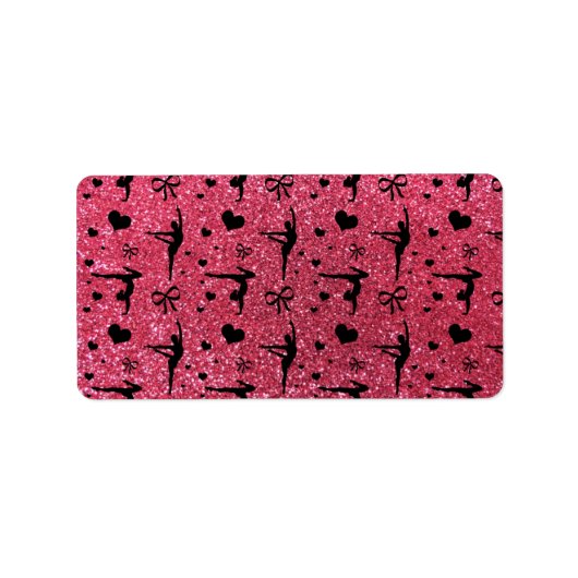 Fuchsia roze gymnastiek glitterpatroon etiket (Voorkant)