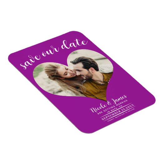 Fuchsia Roze Hart Foto Bruiloft Save the Date Magneet (Rechterzijde)