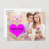 FUCHSIA ROZE HART FOTO SLA DE DATUM OP AANKONDIGINGSKAART (Voorkant / Achterkant)