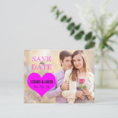 FUCHSIA ROZE HART FOTO SLA DE DATUM OP AANKONDIGINGSKAART (Staand voorkant)