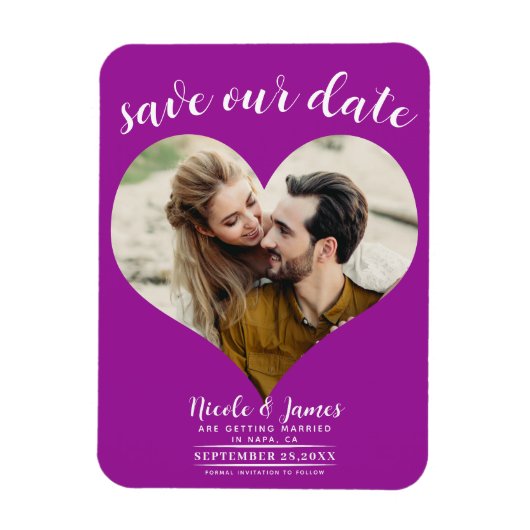 Fuchsia Roze Hart Foto Trouw Save the Date Magneet (Verticaal)