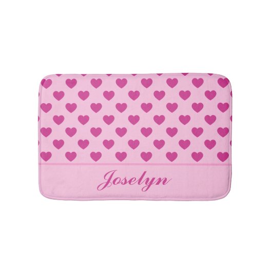 Fuchsia Roze Hart Patroon Handgeschreven Naam y2k Badmat (Voorkant)