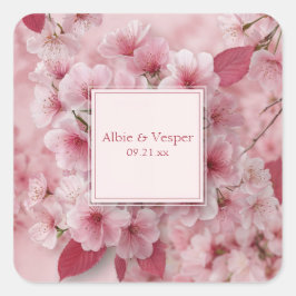 Fuchsia Roze Kersenbloesem Roze Goud Bruiloft Vierkante Sticker