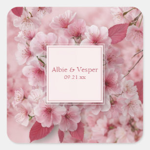 Fuchsia Roze Kersenbloesem Roze Goud Bruiloft Vierkante Sticker