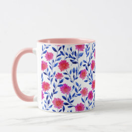 Fuchsia Roze Lente Bloemen Watercolor Botanisch Mok