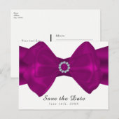 Fuchsia Roze Lint & Diamanten Save the Date Aankondigingskaart (Voorkant / Achterkant)