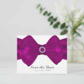 Fuchsia Roze Lint & Diamanten Save the Date Aankondigingskaart (Staand voorkant)