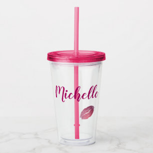 Fuchsia roze lippen acryl drinkbeker