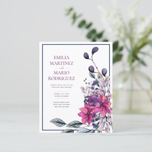 Fuchsia Roze Marine Blauw Bloemen Bruiloft (Staand voorkant)