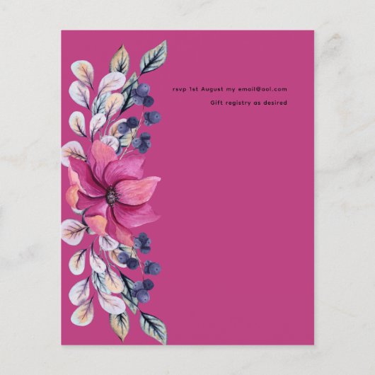 Fuchsia Roze Marine Blauw Bloemen Huwelijk Budget (Achterkant)