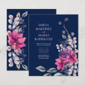 Fuchsia Roze Marine Blauw Bloemen Huwelijk Budget (Voorkant / Achterkant)