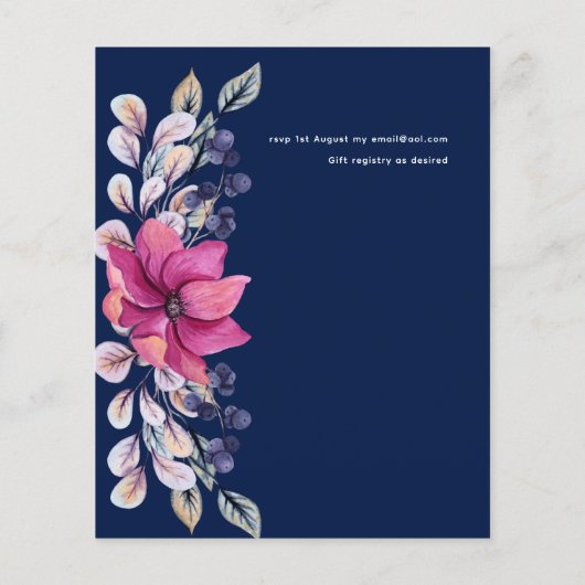 Fuchsia Roze Marine Blauw Bloemen Huwelijk Budget (Achterkant)