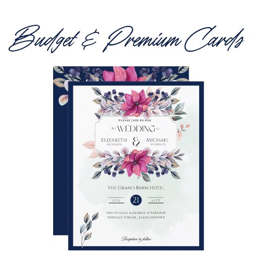 Fuchsia Roze Marine Blauw Bloemen Vintage Bruiloft