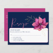 Fuchsia Roze Marine Blauw Bruiloft RSVP (Voorkant / Achterkant)