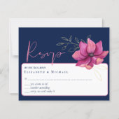 Fuchsia Roze Marine Blauw Bruiloft RSVP (Voorkant)
