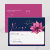 Fuchsia Roze Marine Blauw Bruiloft RSVP Kaart (Voorkant / Achterkant)
