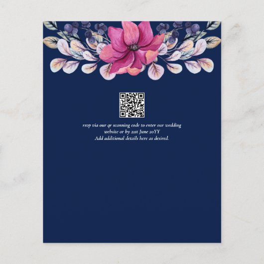 Fuchsia Roze Marineblauw Bloem Chic Bruiloft (Achterkant)