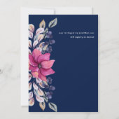 Fuchsia Roze Marineblauw Bloemige Trouw Kaart (Achterkant)
