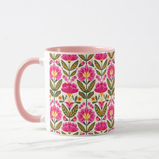 Fuchsia Roze Mexicaanse Bloemen BOHO Chic Bloemig Mok (Links)