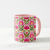 Fuchsia Roze Mexicaanse Bloemen BOHO Chic Bloemig Mok (Voorkant rechts)
