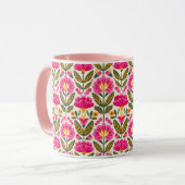 Fuchsia Roze Mexicaanse Bloemen BOHO Chic Bloemig Mok (Voorkant links)