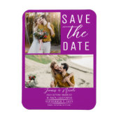 Fuchsia Roze Modern 2 foto's Save the Date Wedding Magneet (Verticaal)