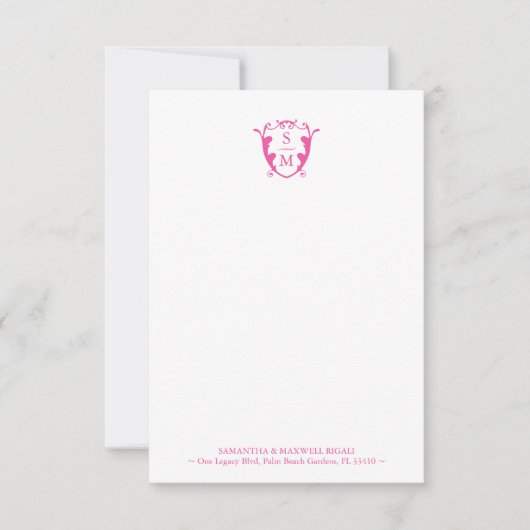 Fuchsia Roze Monogram Gepersonaliseerde briefpapie Bedankkaart (Voorkant)