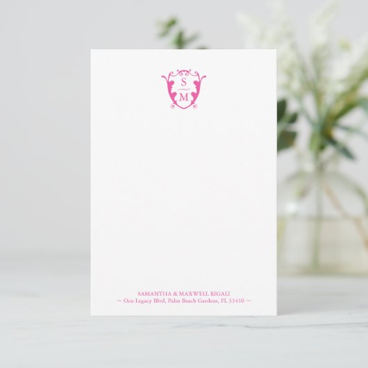 Fuchsia Roze Monogram Gepersonaliseerde briefpapie Bedankkaart (Staand voorkant)