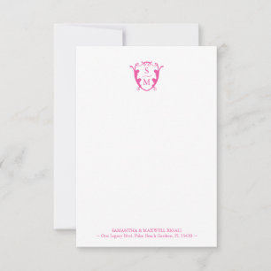 Fuchsia Roze Monogram Gepersonaliseerde briefpapie Bedankkaart
