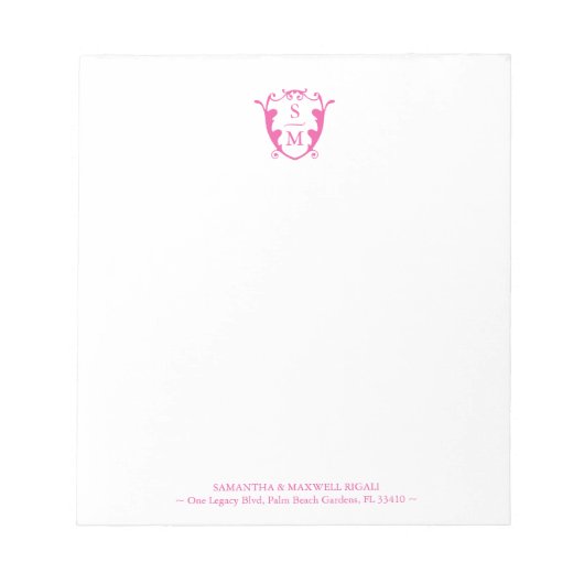 Fuchsia Roze Monogram Gepersonaliseerde Notitieblo Notitieblok (Voorkant)