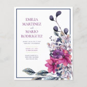 Fuchsia Roze Navy Blauwe Bloemige Bruiloft (Voorkant)