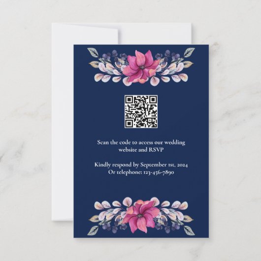 Fuchsia Roze Navy Details Bijlage QR Code RSVP (Achterkant)