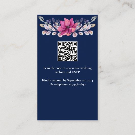 Fuchsia Roze Navy Details Bijlage QR Code RSVP (Achterkant)
