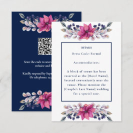 Fuchsia Roze Navy Details Bijlage QR Code RSVP Kaartje