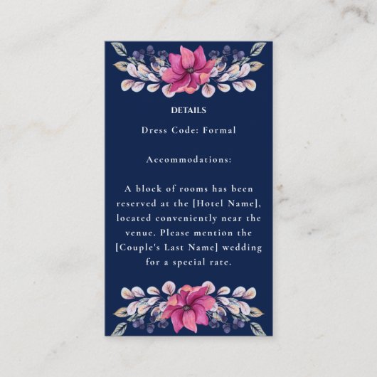 Fuchsia Roze Navy Details Enclosure RSVP QR Code Informatiekaartje (Voorkant)