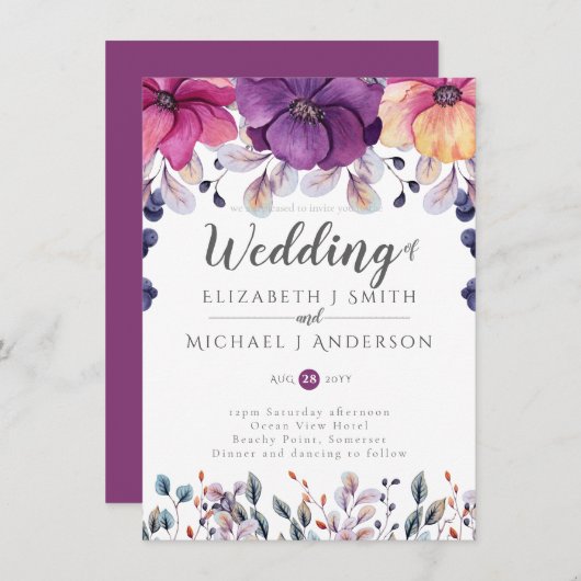 Fuchsia Roze Oranje Gember Trouw Uitnodigingen Bud (Voorkant / Achterkant)