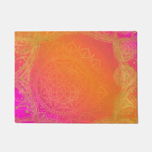 Fuchsia Roze Oranje & Goud Indiase Mandala Glam Deurmat (Voorkant)