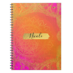 Fuchsia Roze Oranje & Goud Indiase Mandala Glam Notitieboek