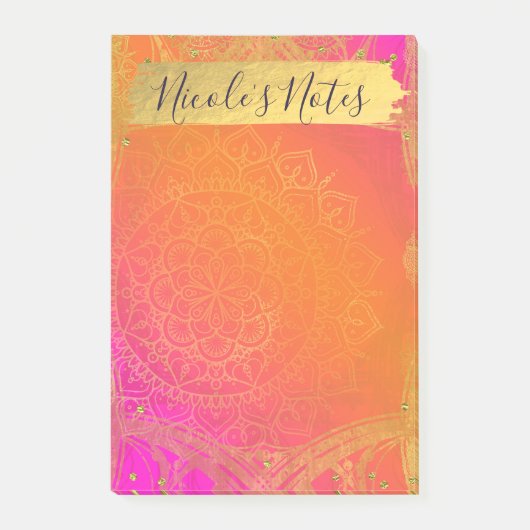 Fuchsia Roze Oranje & Goud Indiase Mandala Glam Post-it® Notes (Voorkant)