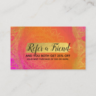 Fuchsia Roze Oranje & Goud Mandala Verwijs een Vri Aanbevelingskaartje