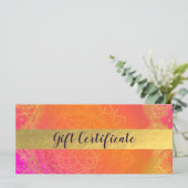 Fuchsia Roze Oranje & Gouden Indiase Cadeaubon (Staand voorkant)