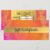 Fuchsia Roze Oranje & Gouden Indiase Cadeaubon (Voorkant / Achterkant)