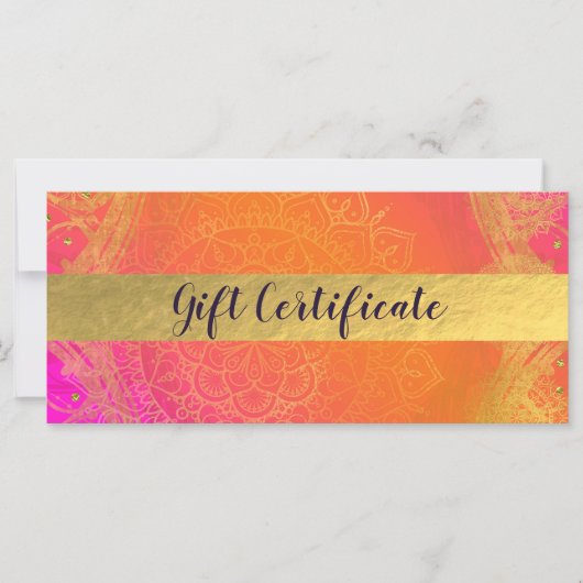 Fuchsia Roze Oranje & Gouden Indiase Cadeaubon (Voorkant)