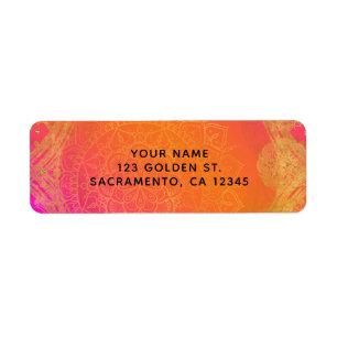 Fuchsia Roze Oranje & Gouden Indiase Mandala Feest Etiket