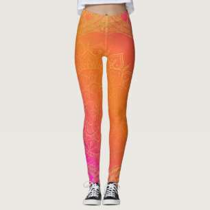 Fuchsia Roze Oranje & Gouden Indiase Mandala Glam Leggings